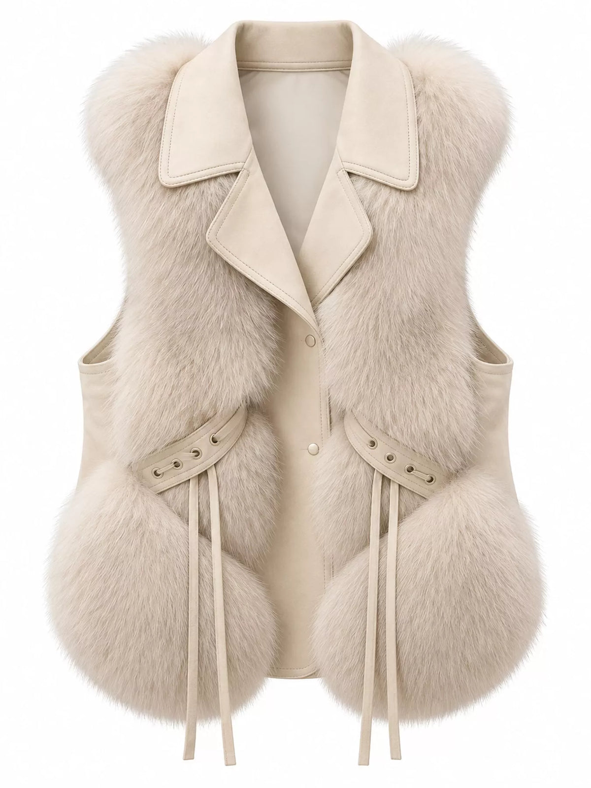 Faux Fur Snap Down Vest Coat in apricot