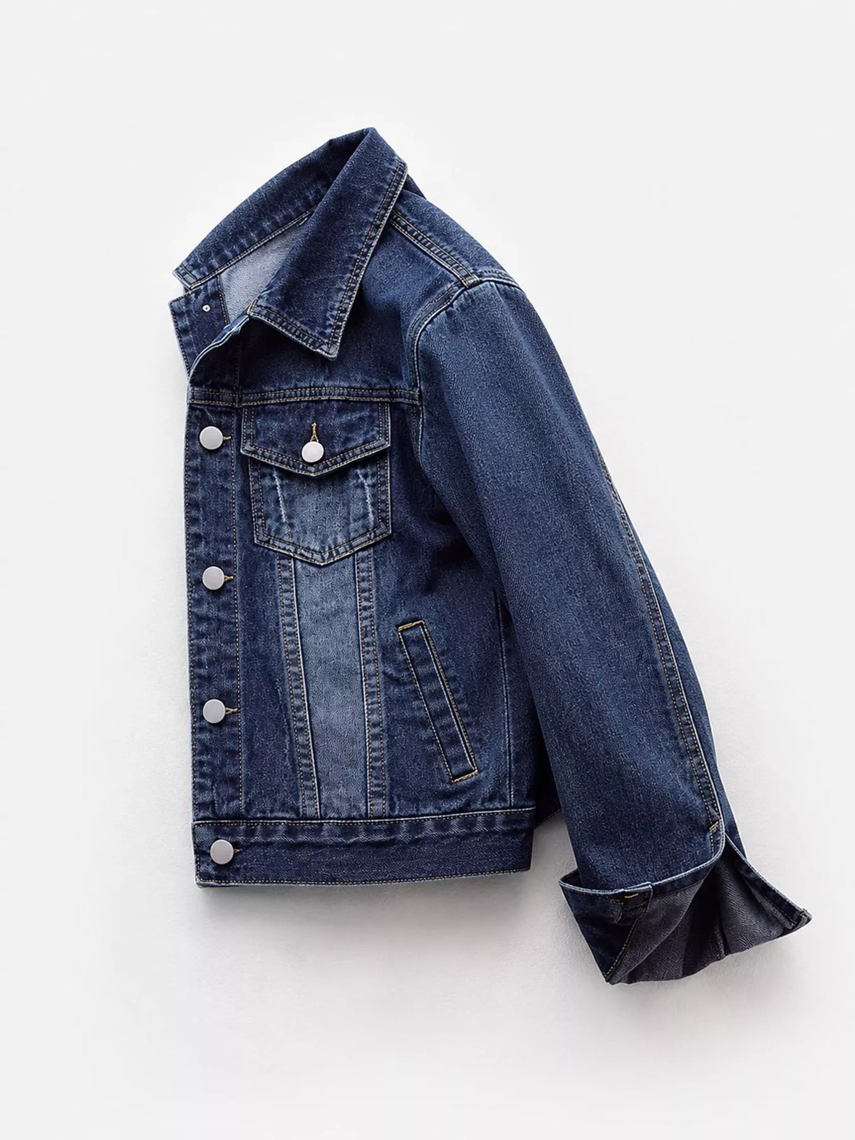 Medium blue button-down front denim jacket