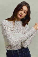 Trendsi SO ME Lace Long Sleeve 3d Effect Floral Layering Top -