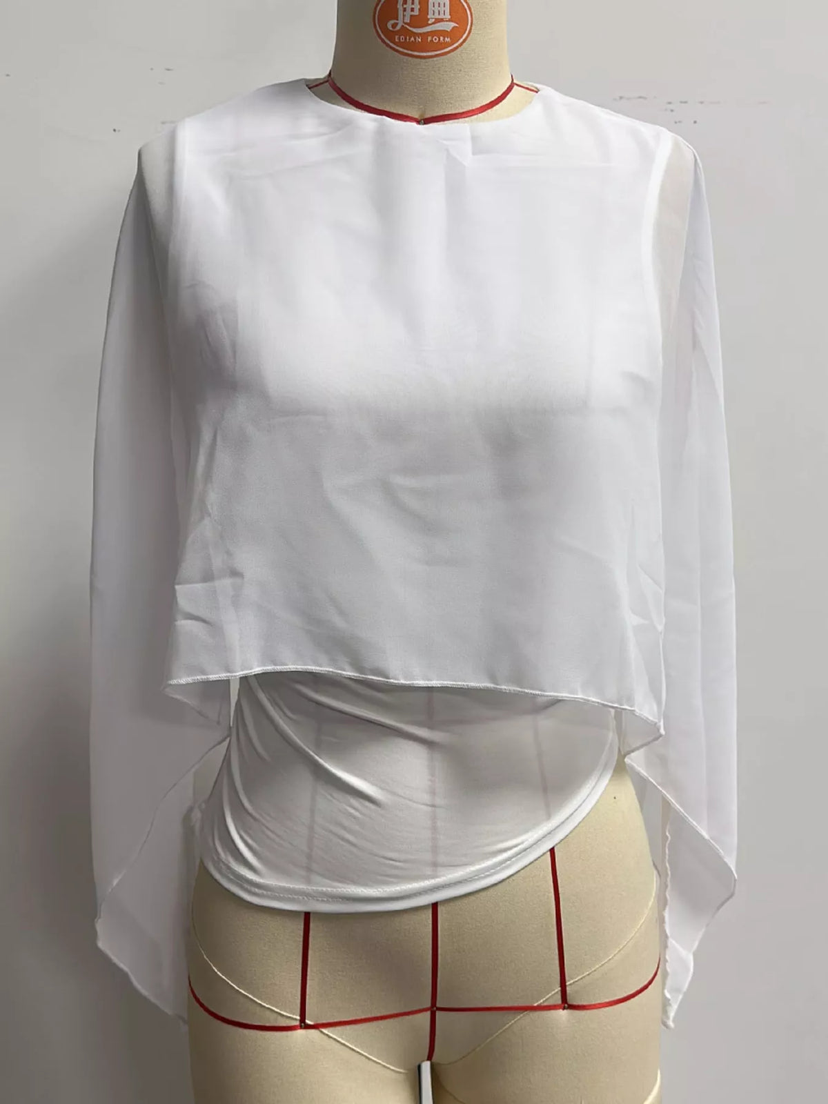 White cape sleeve round neck blouse