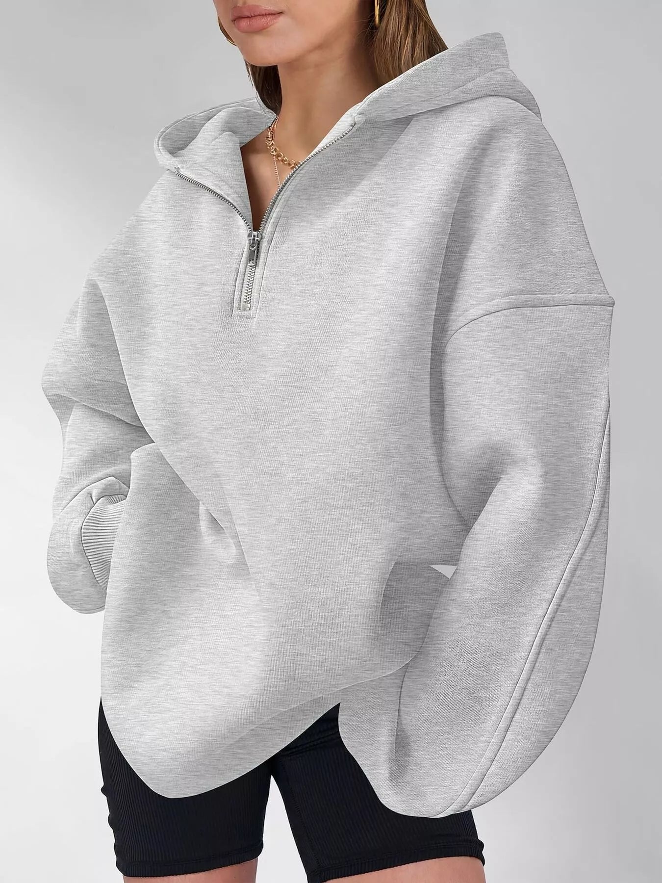 Trendsi Oversized Quarter-Zip Hoodie -