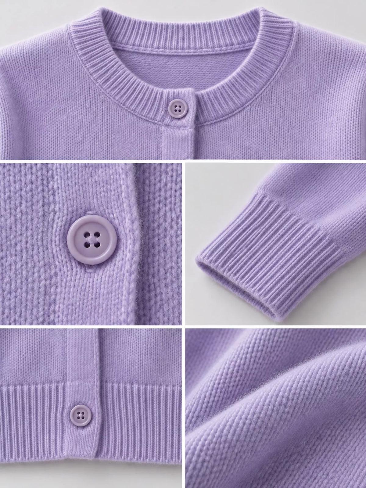 Button-Down Knit Crew Neck Cardigan, detail view in purple