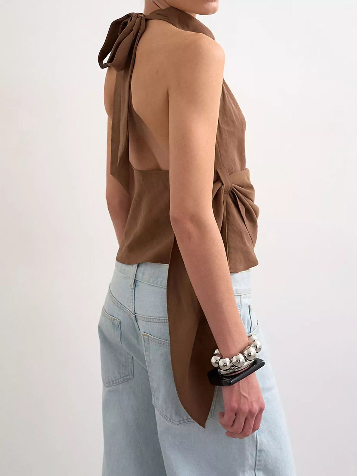 Halter Neck Draped Tank Top in brown