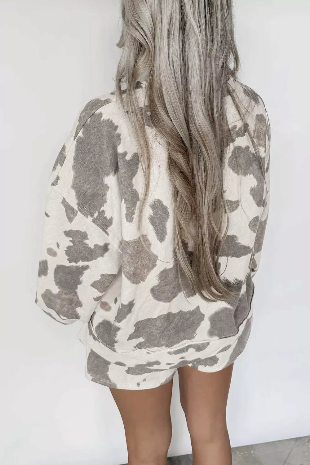 Trendsi Cow Print Top and Drawstring Shorts Set -