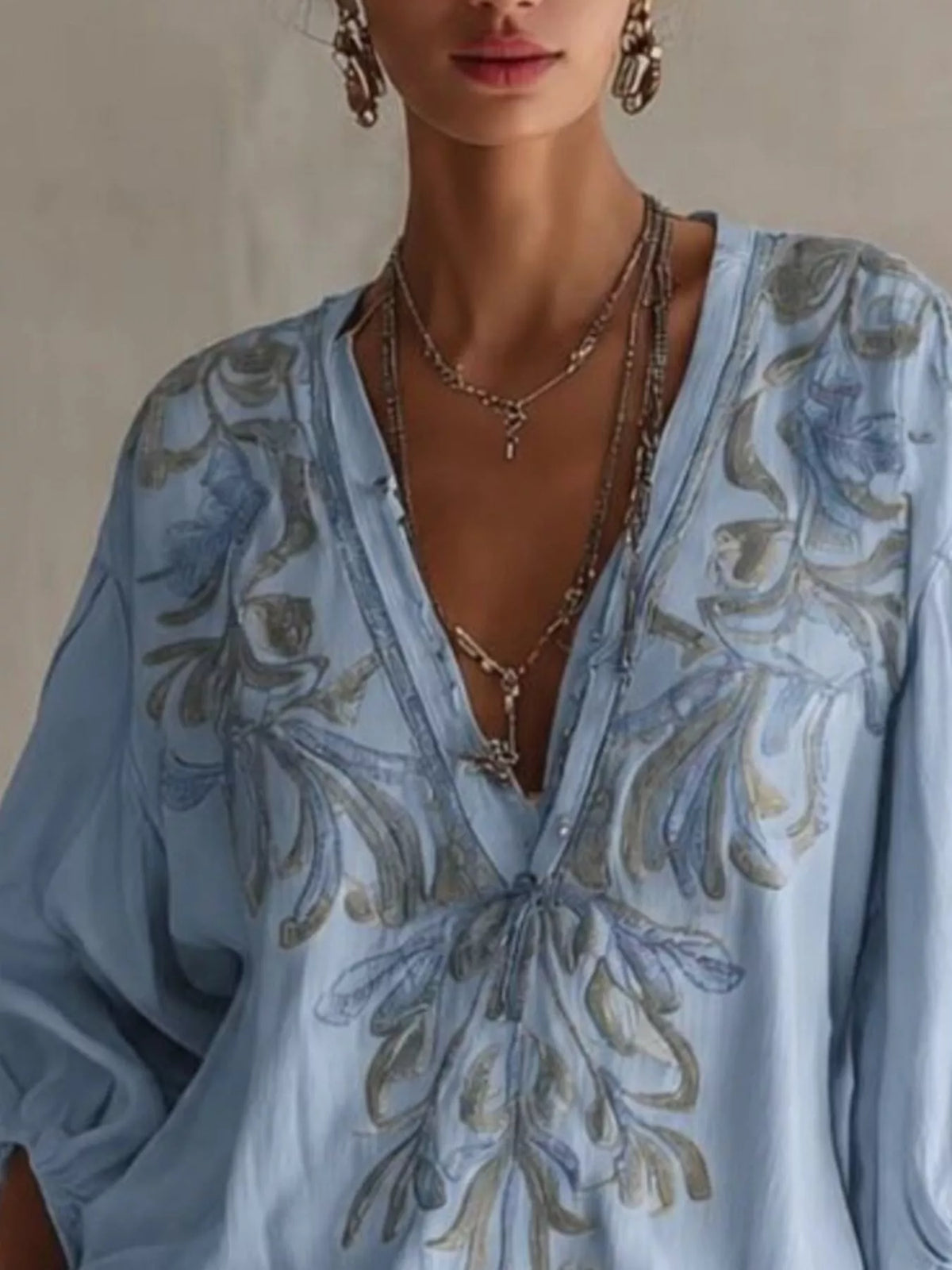 Embroidered v-neck mini dress