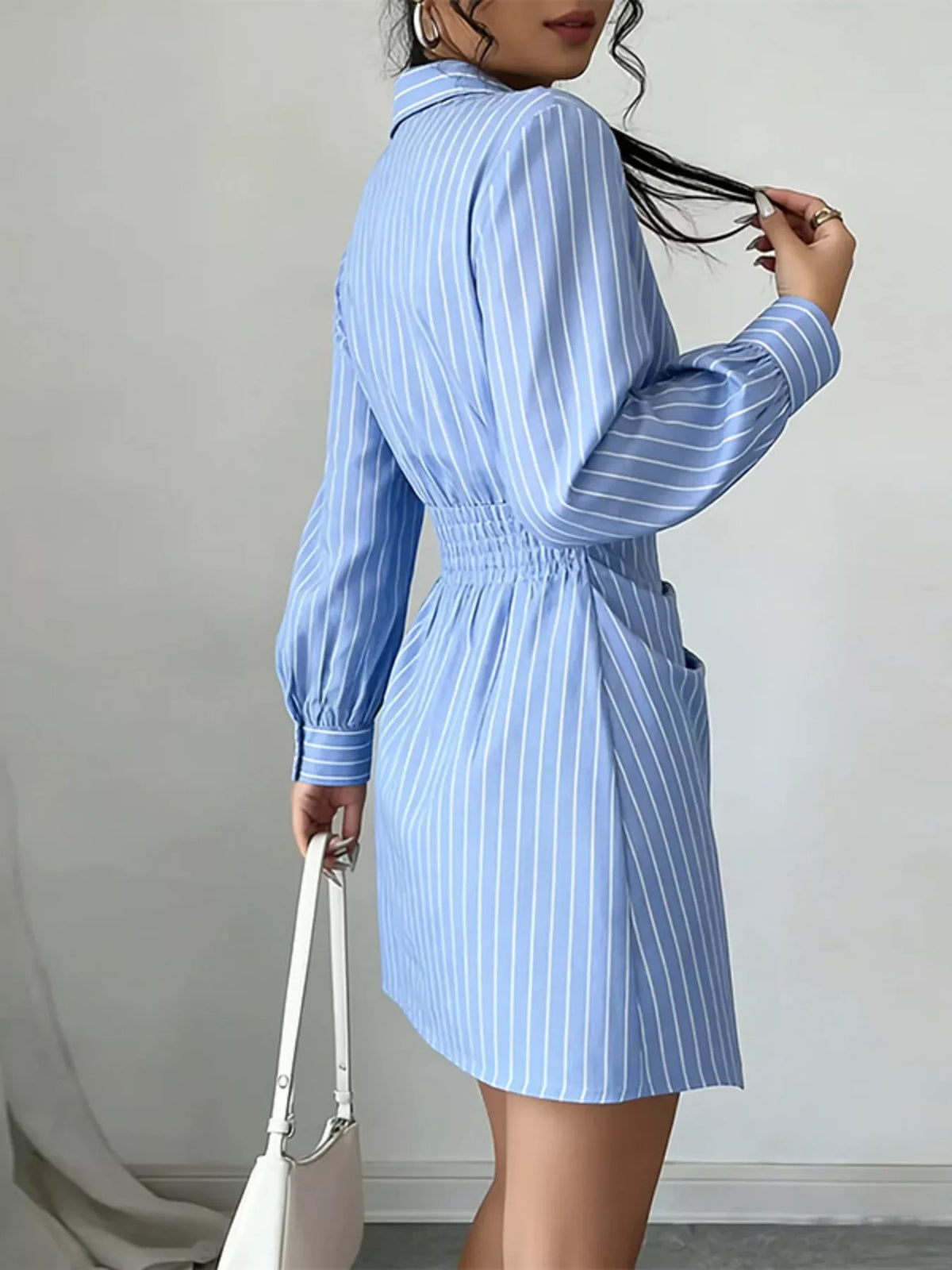 Trendsi Full Size Striped Long Sleeve Shirt Dress Plus Size -
