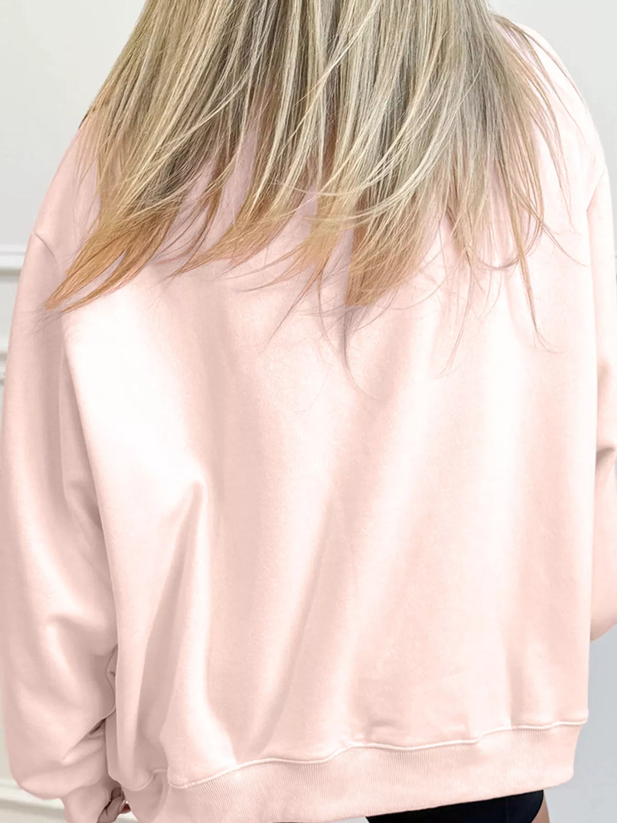 Pink Santa sequin mock neck sweatshirt — back view