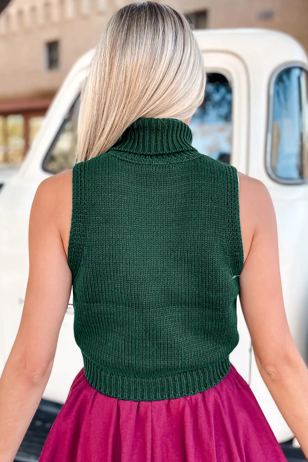 Trendsi Festive Candy Cane Embroidered Turtleneck Sweater Vest -