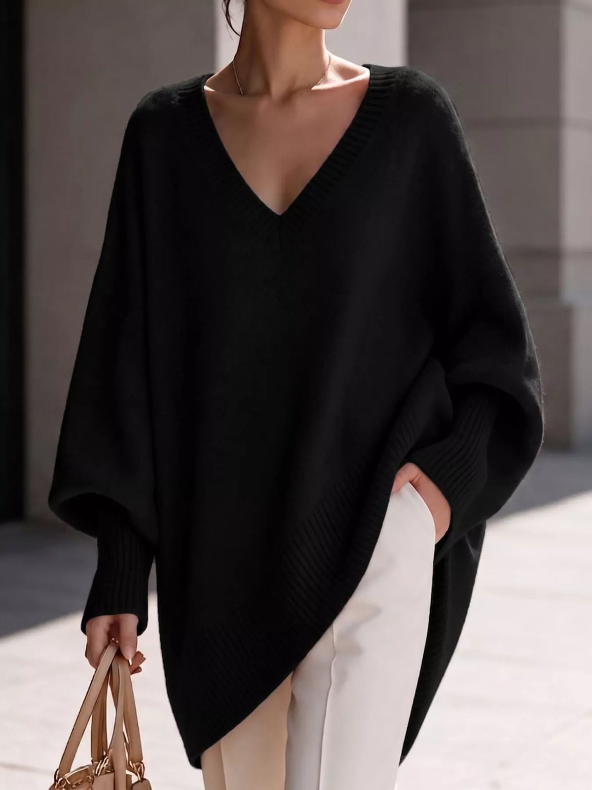 Batwing sweater, black front