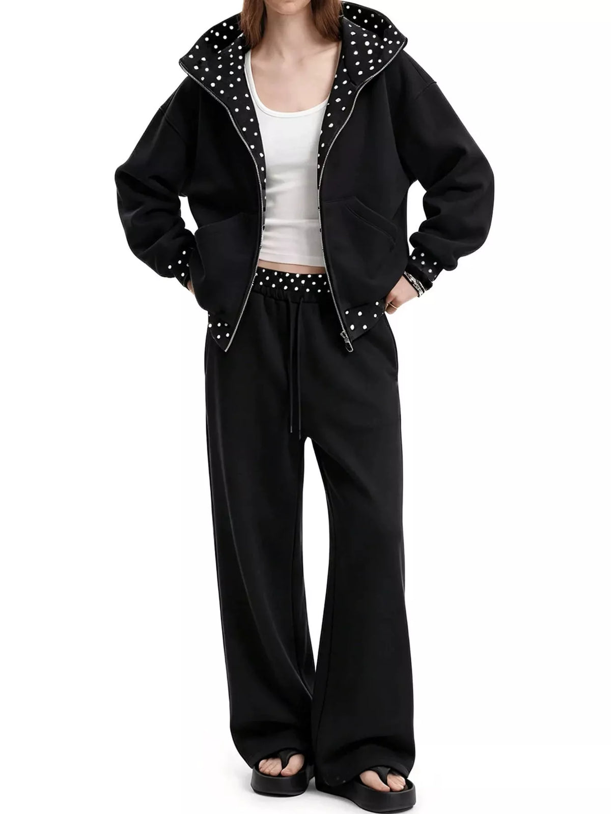 Hoodie and Wide-Leg Pants Set — front view