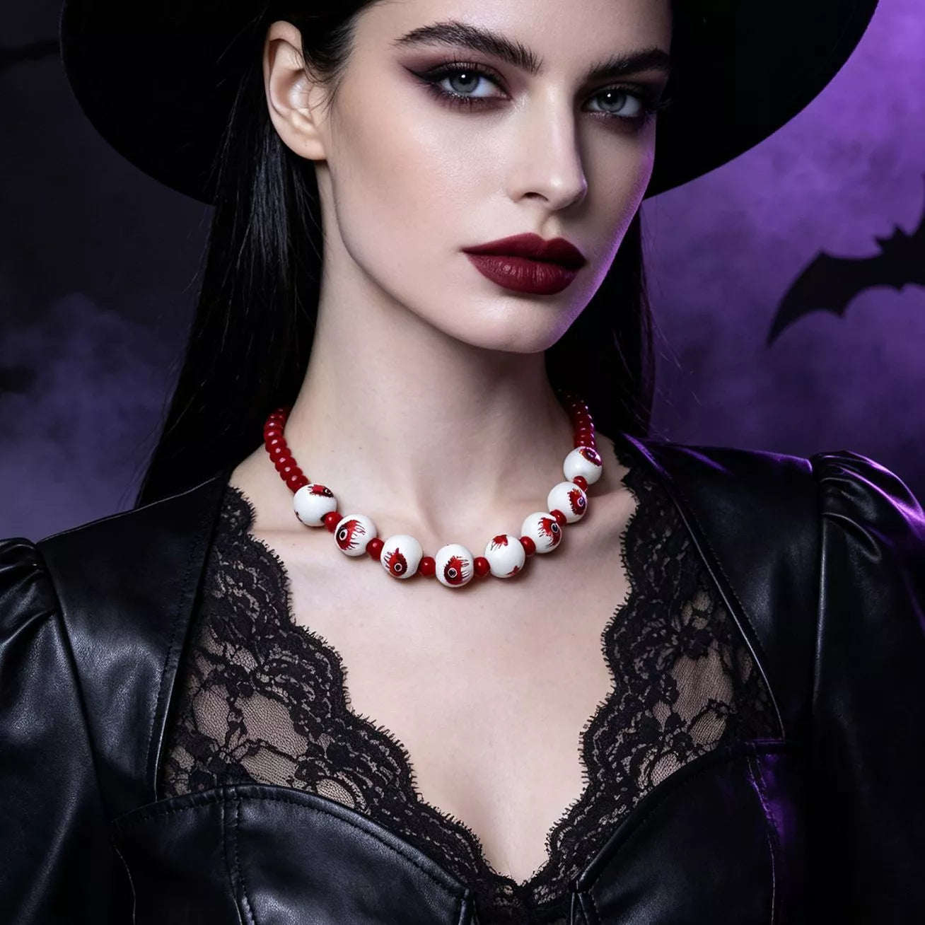 Trendsi Halloween Eyeball Beaded Necklace -