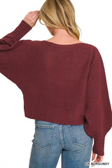 Trendsi Zenana Boat Neck Balloon Sleeve Sweater -
