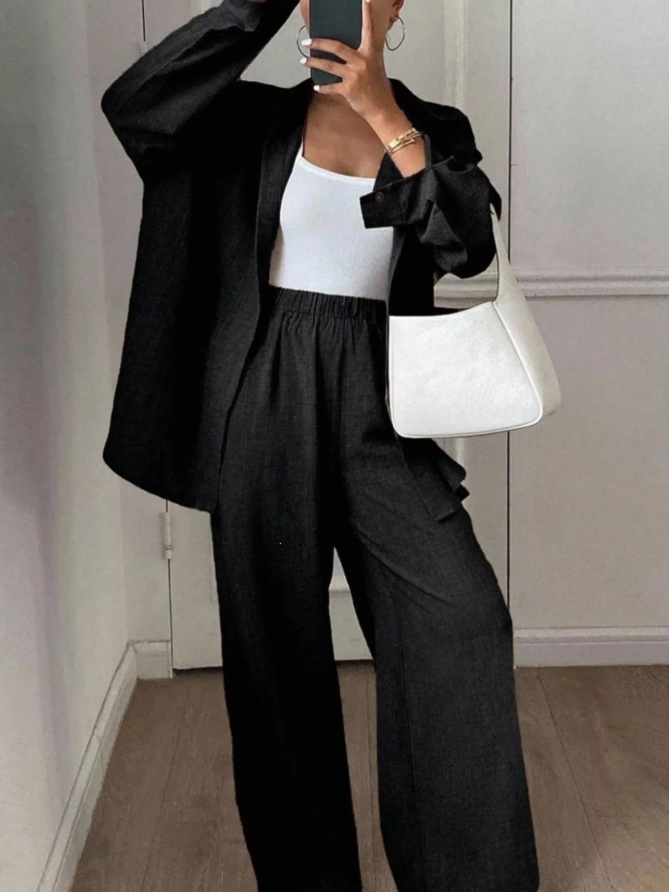 Trendsi Button Up Long Sleeve Shirt and Wide Leg Pants Set -