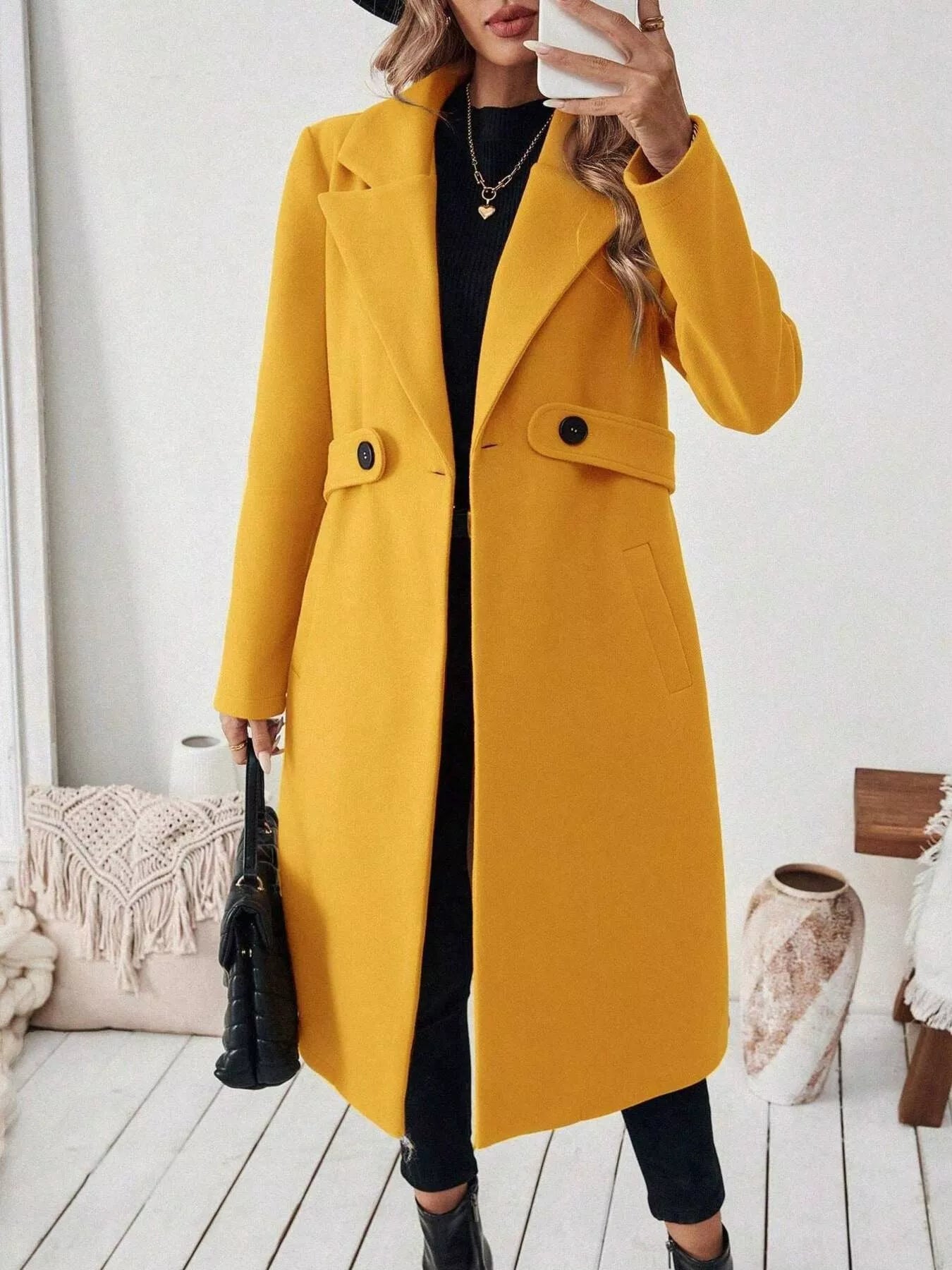 Trendsi Single-Button Longline Coat -