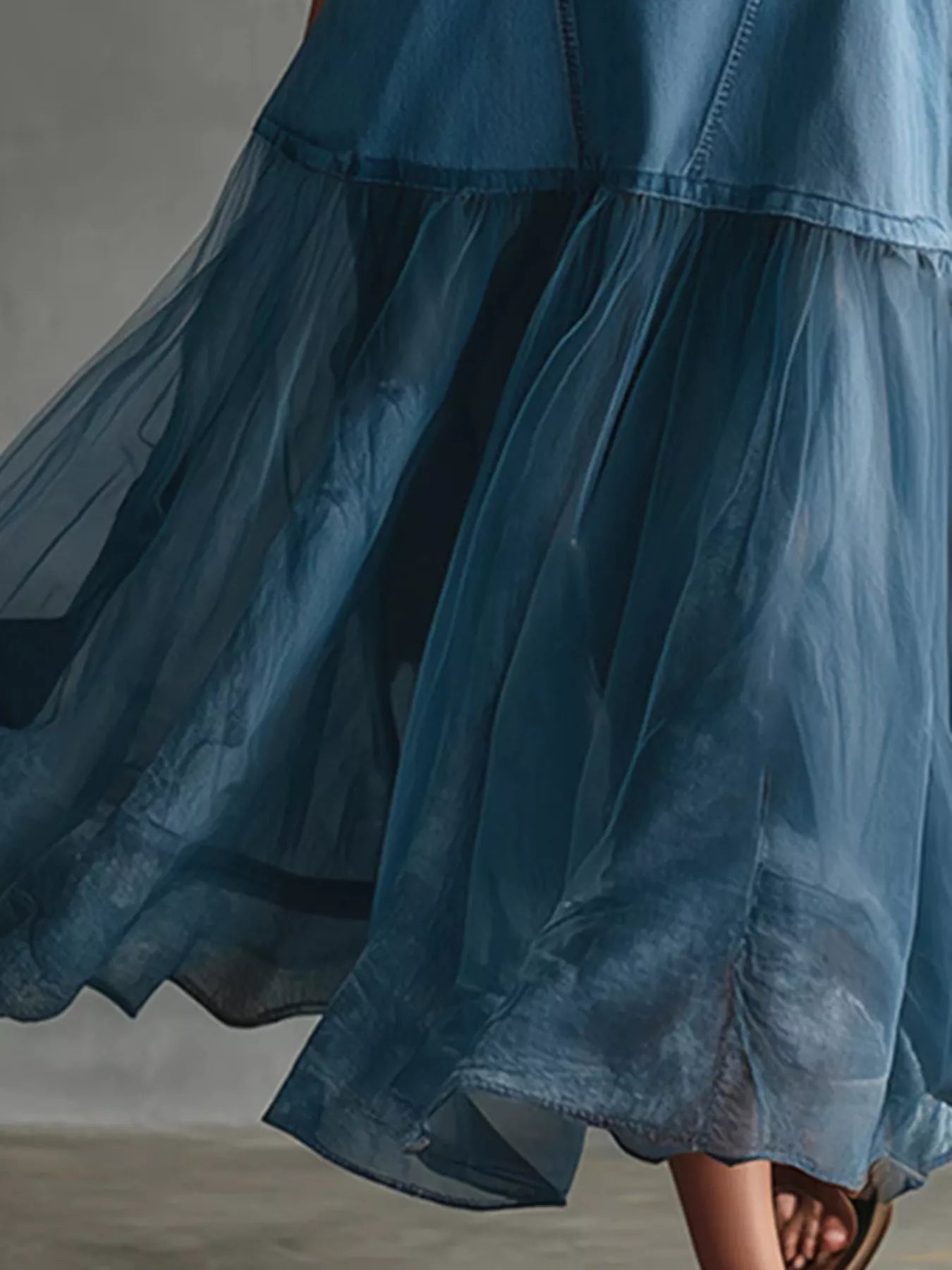 Trendsi Sleeveless Tulle Patchwork Denim Dress -