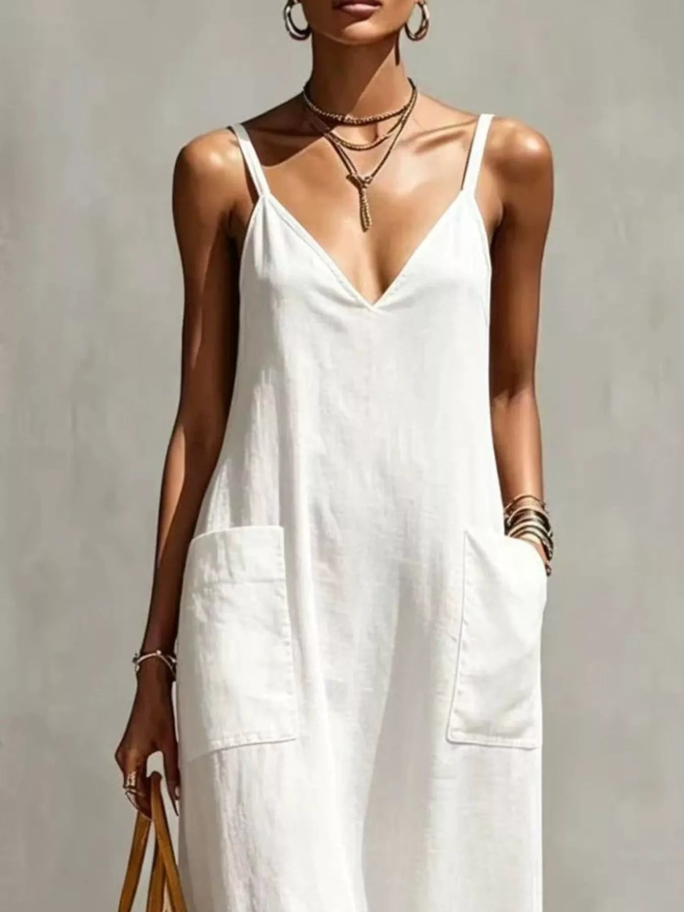 Trendsi Full Size Fringe V-Neck Spaghetti Strap Dress Plus Size -
