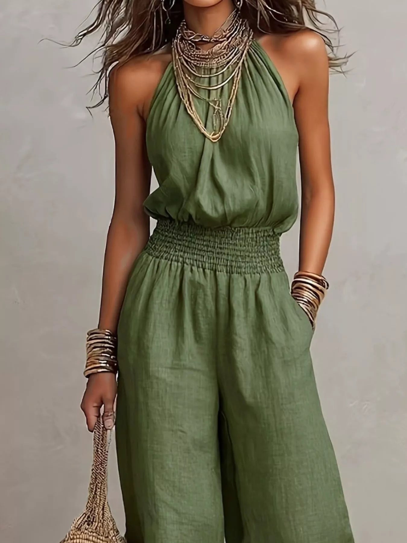 Trendsi Elegant Halter Neck Wide-Leg Jumpsuit -