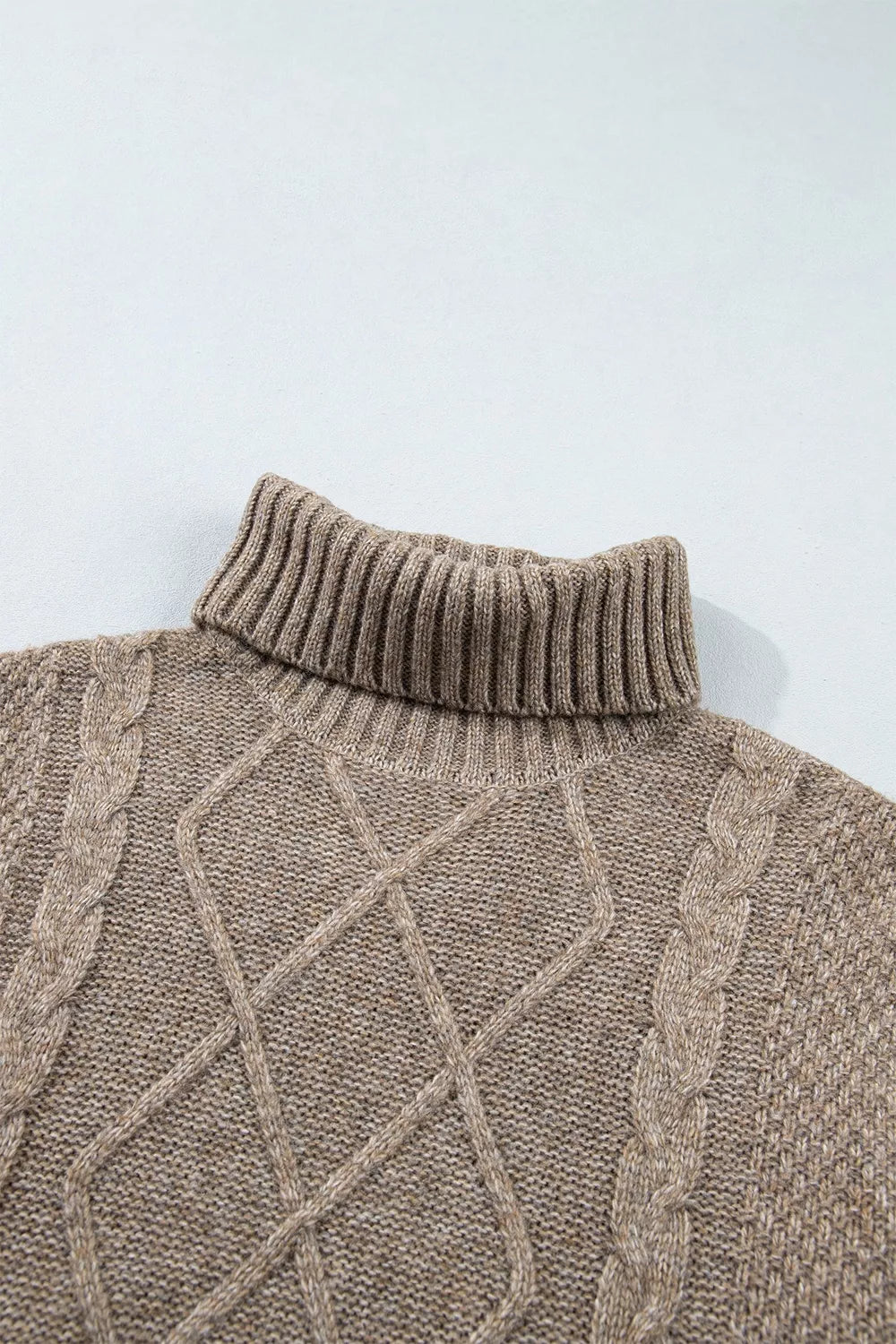 Cable-knit sweater, front ribbed high neck