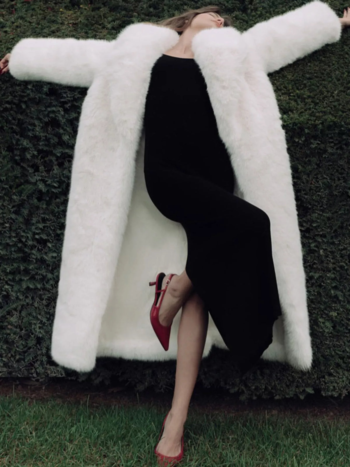 Faux Fur Open Front Longline Coat in white