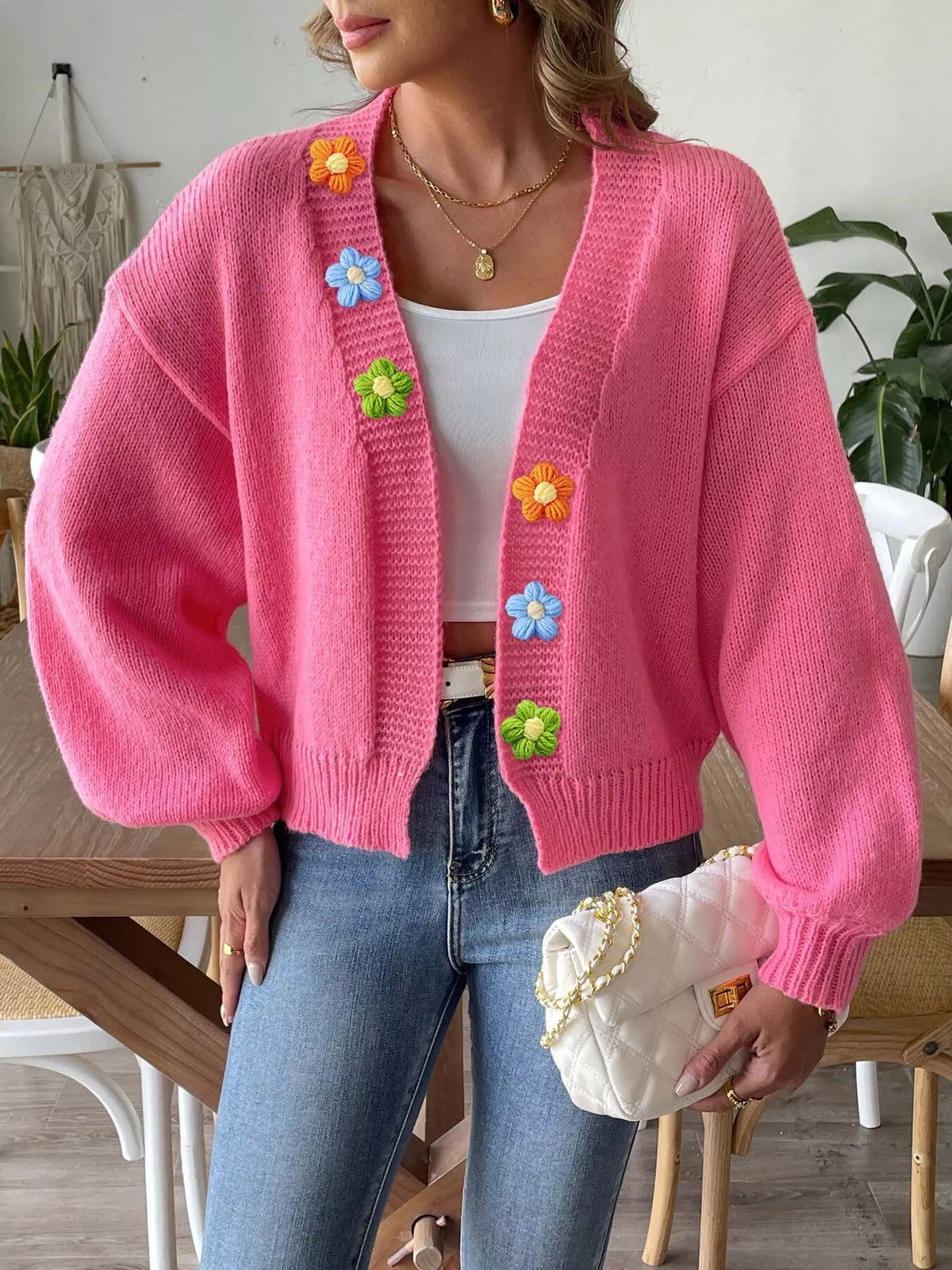 Flower open-front cardigan