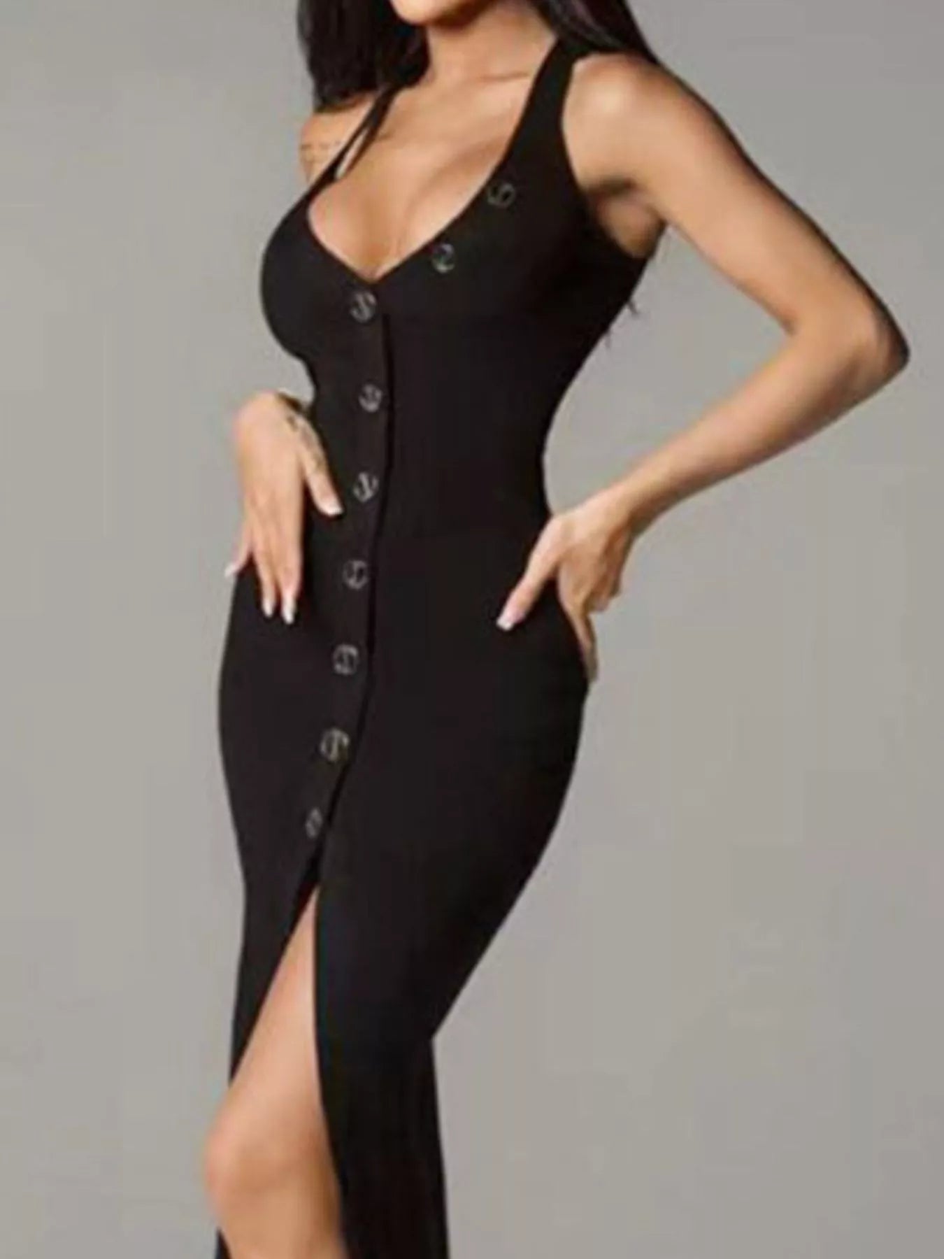 Trendsi Sleek Button-Front Halter Neck Midi Dress -