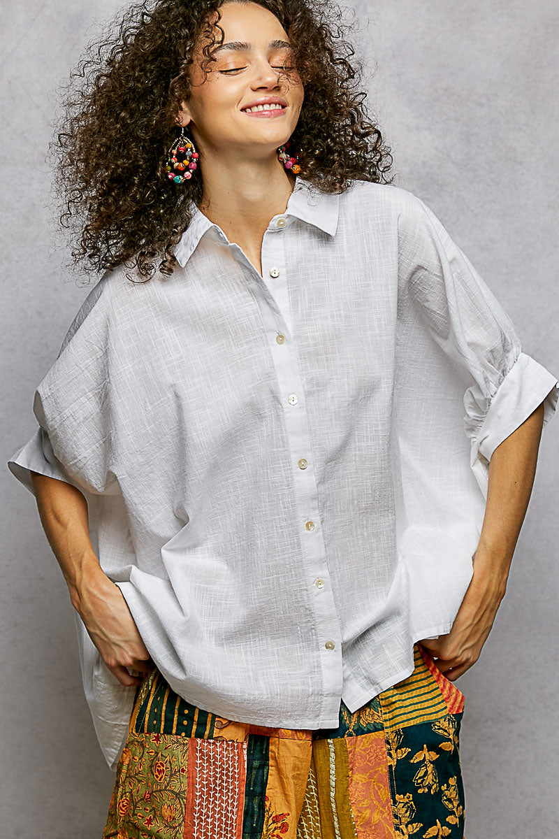 Women's 100% Cotton Button-Down Half-Dolman Sleeve Shirt — product view 8