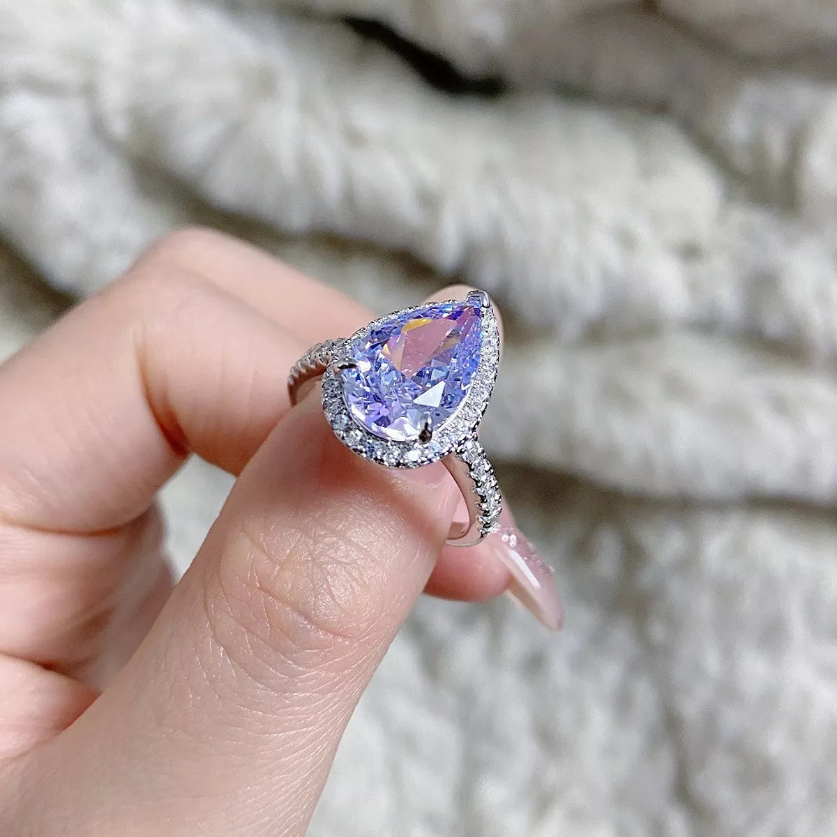 Trendsi 925 Sterling Silver Zircon Teardrop Ring -