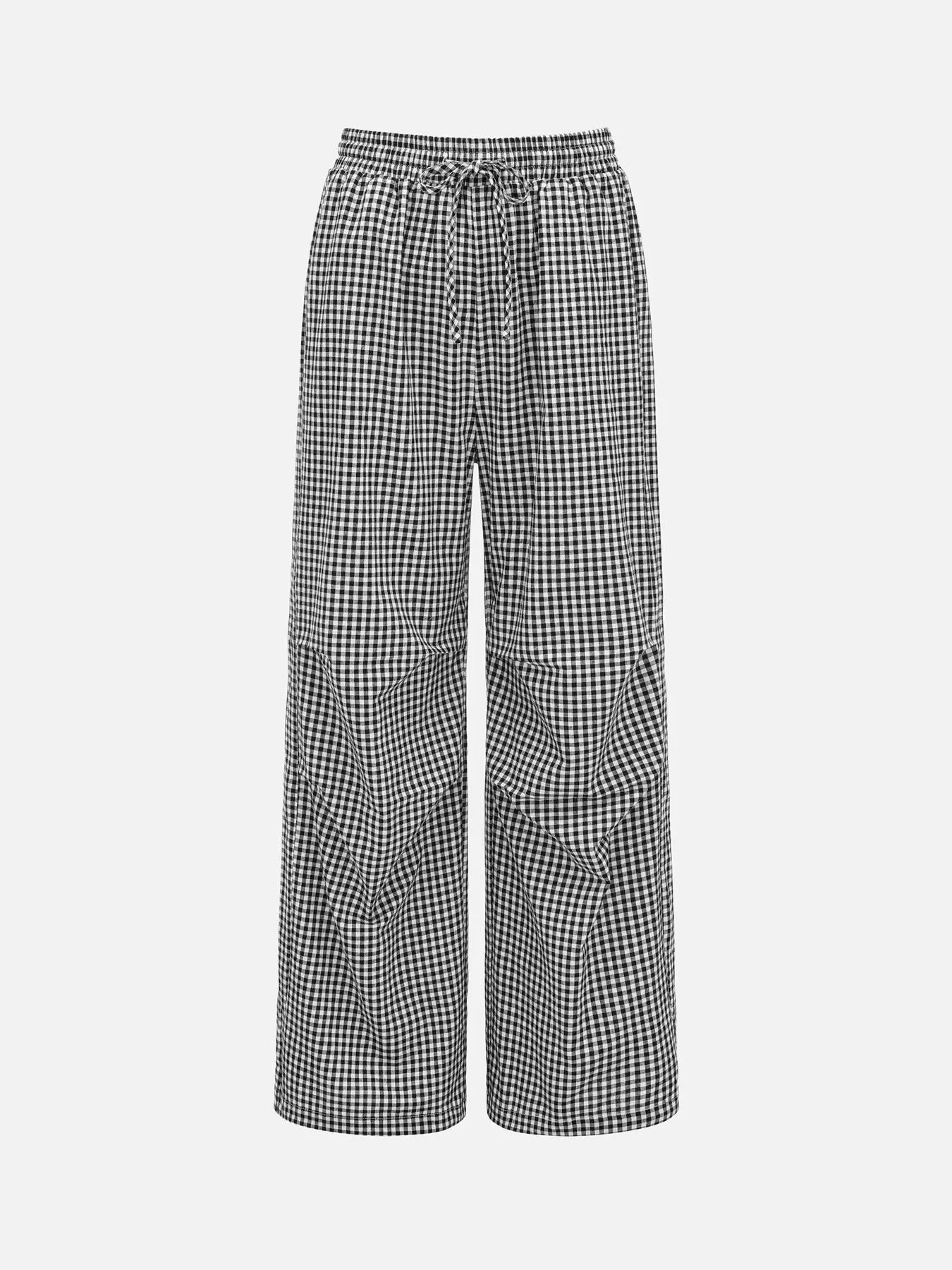 Trendsi High-Waisted Gingham Wide-Leg Drawstring Pants -