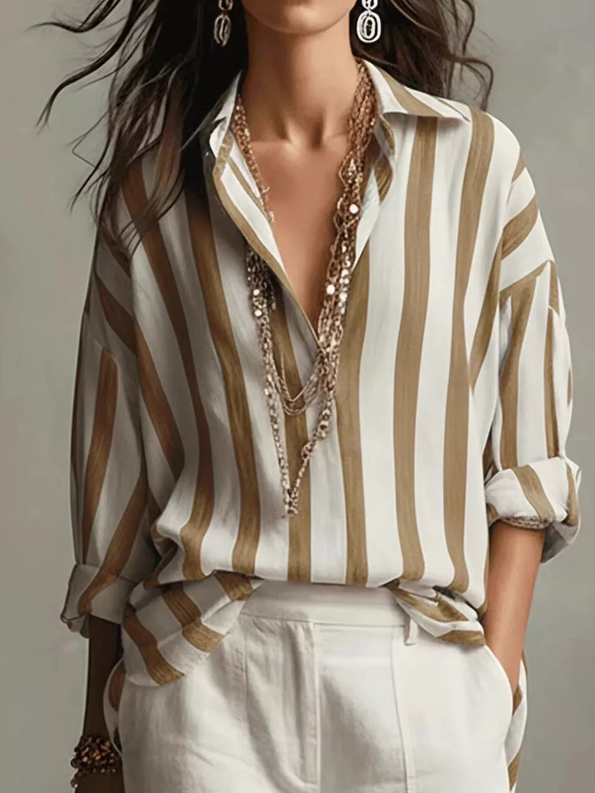 Oversized Striped Long Sleeve Shirt, front view