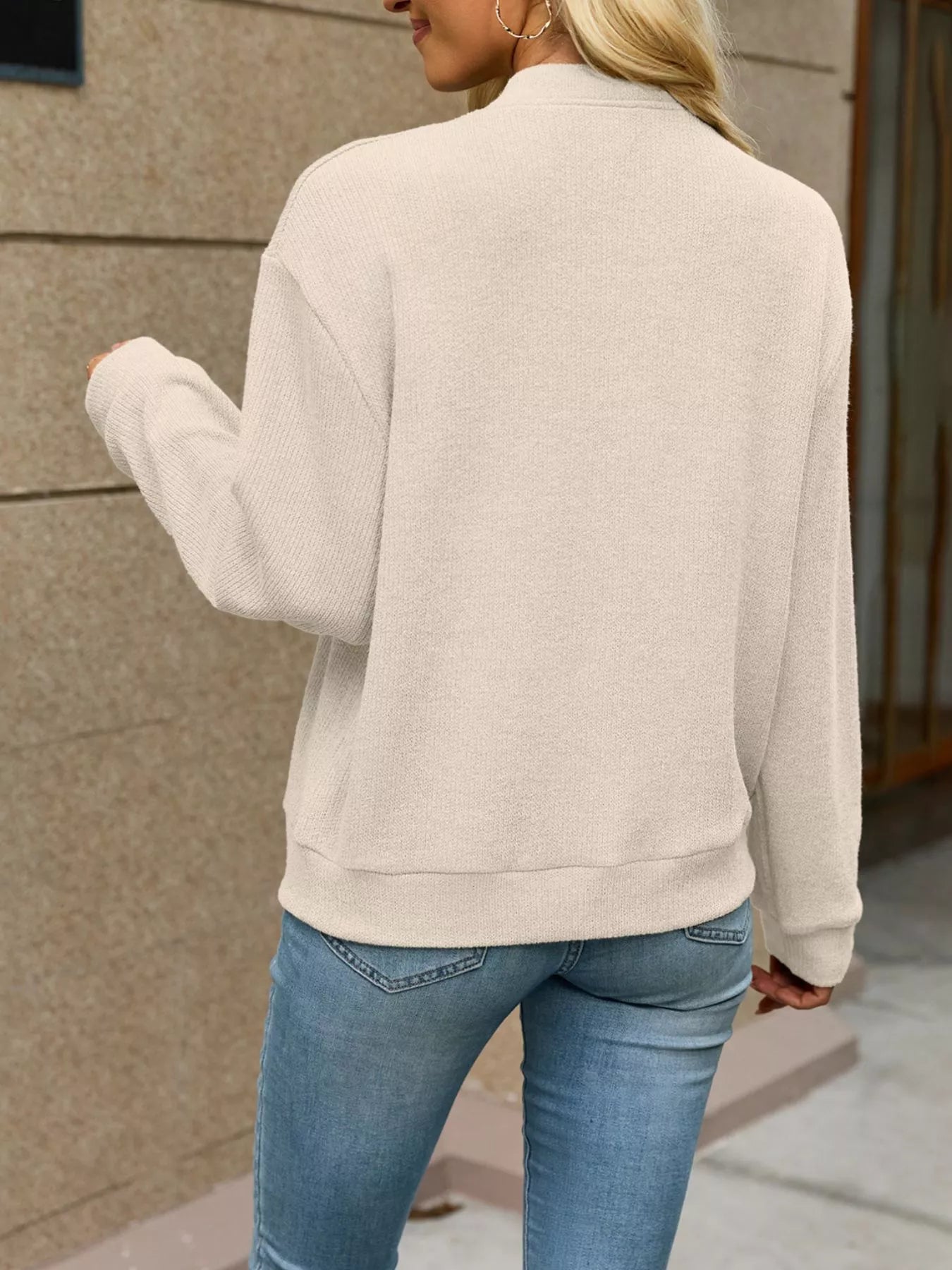 Trendsi Zip-Up Dropped Shoulder Top -