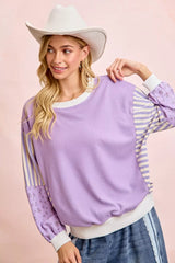 Trendsi BiBi Mix and Match Sweatshirt with Floral Sleeve Striped -