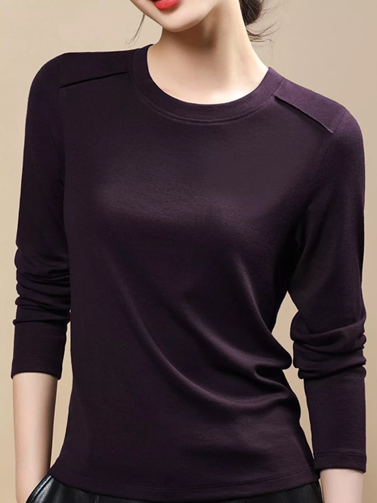 Grape Purple solid long-sleeve crew neck t-shirt