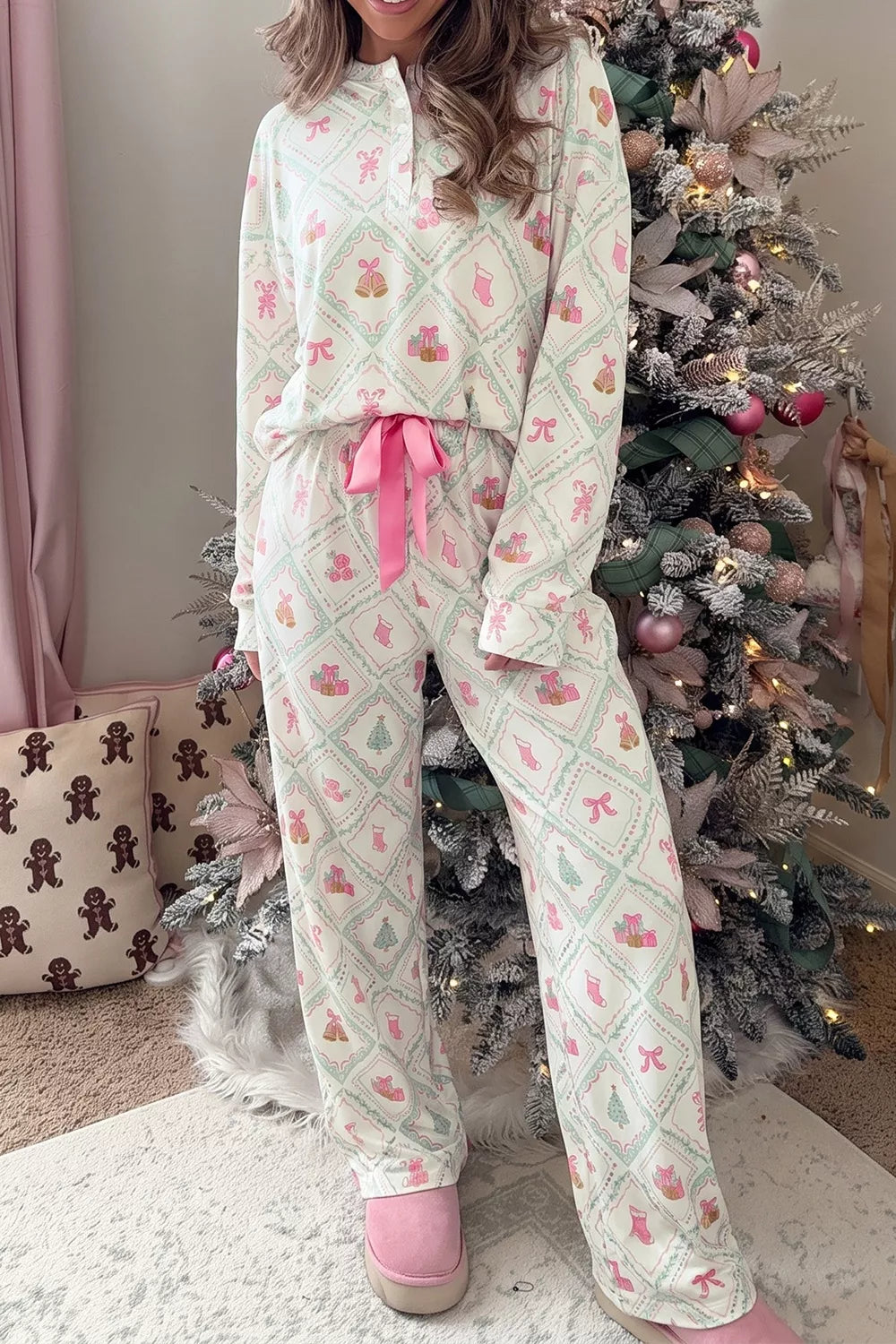 Christmas Long Sleeve Top and Pants Lounge Set, front view