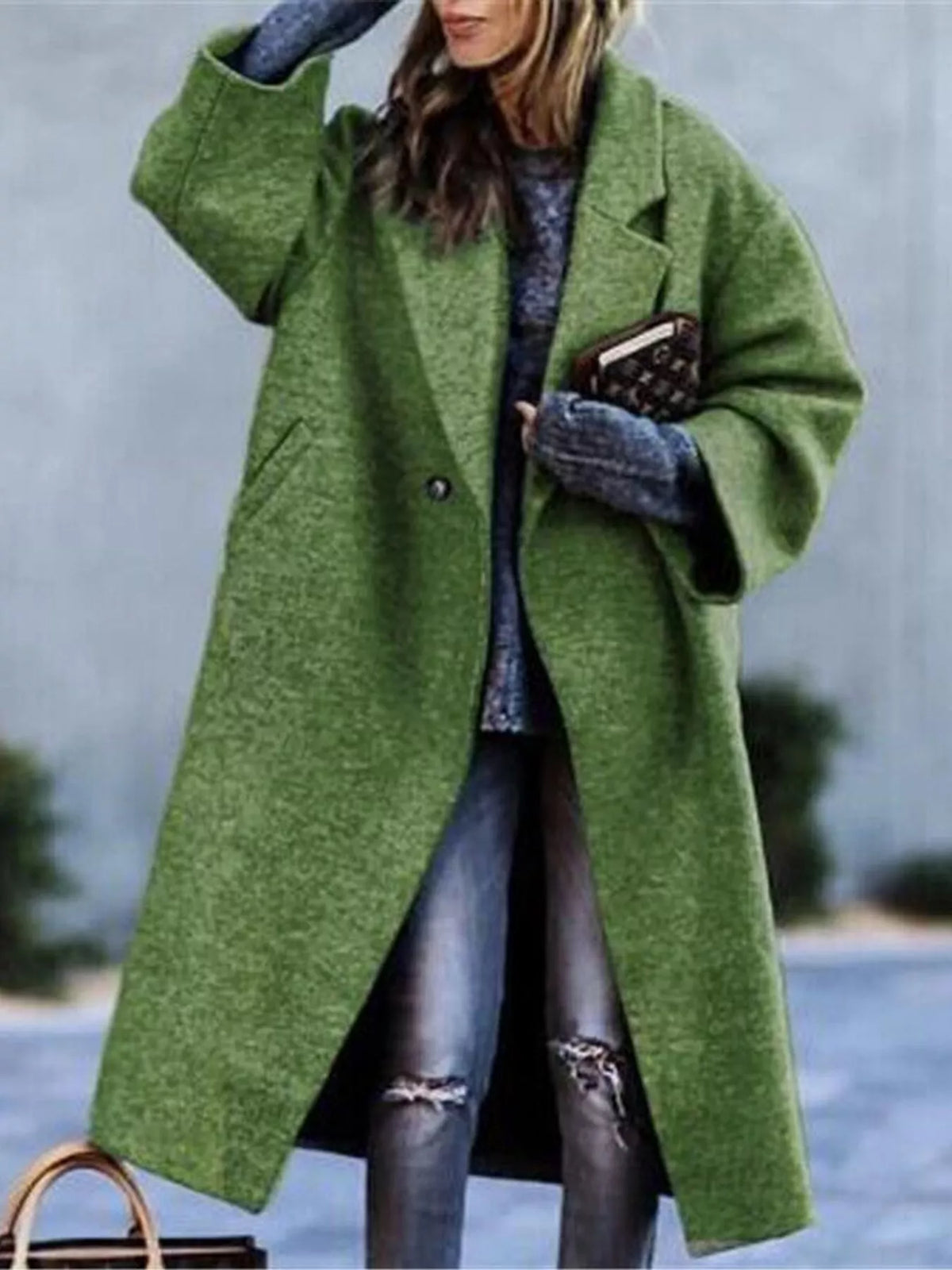 Green lapel collar one button coat
