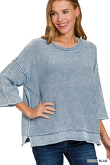 Trendsi Zenana Washed 3/4 Sleeve Boxy Sweater -