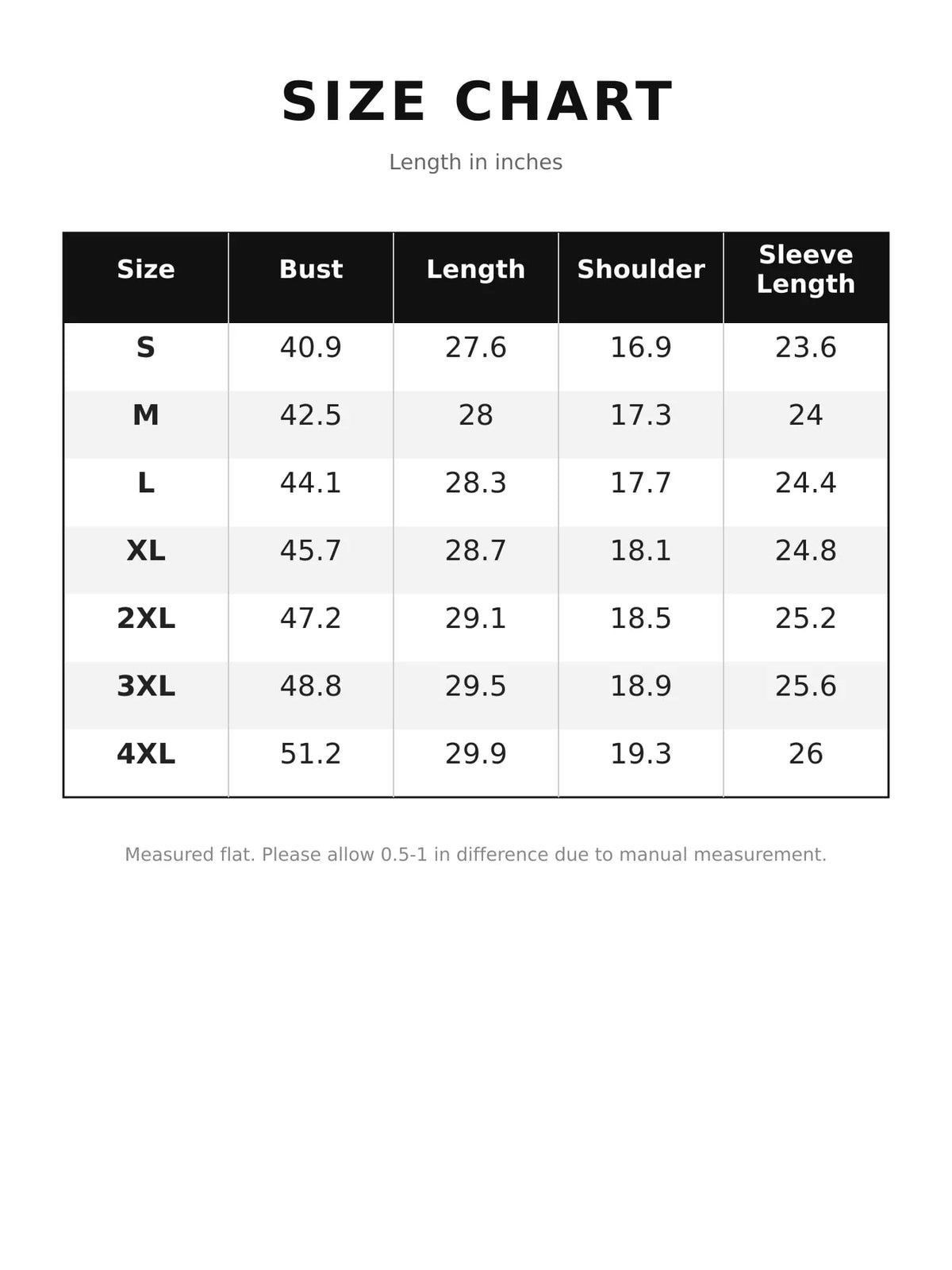 Sherpa-Lined Hooded Jacket — size and measurement chart