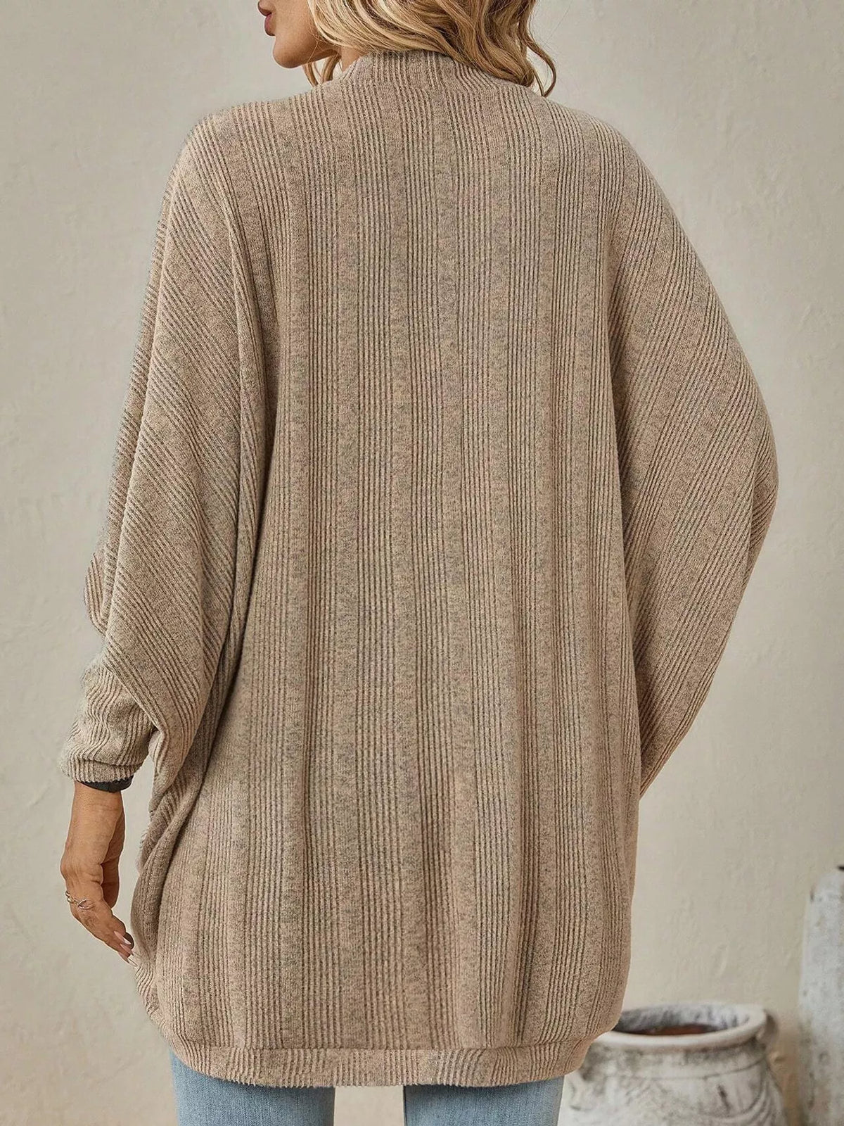 Apricot open-front batwing sleeve cardigan, back view