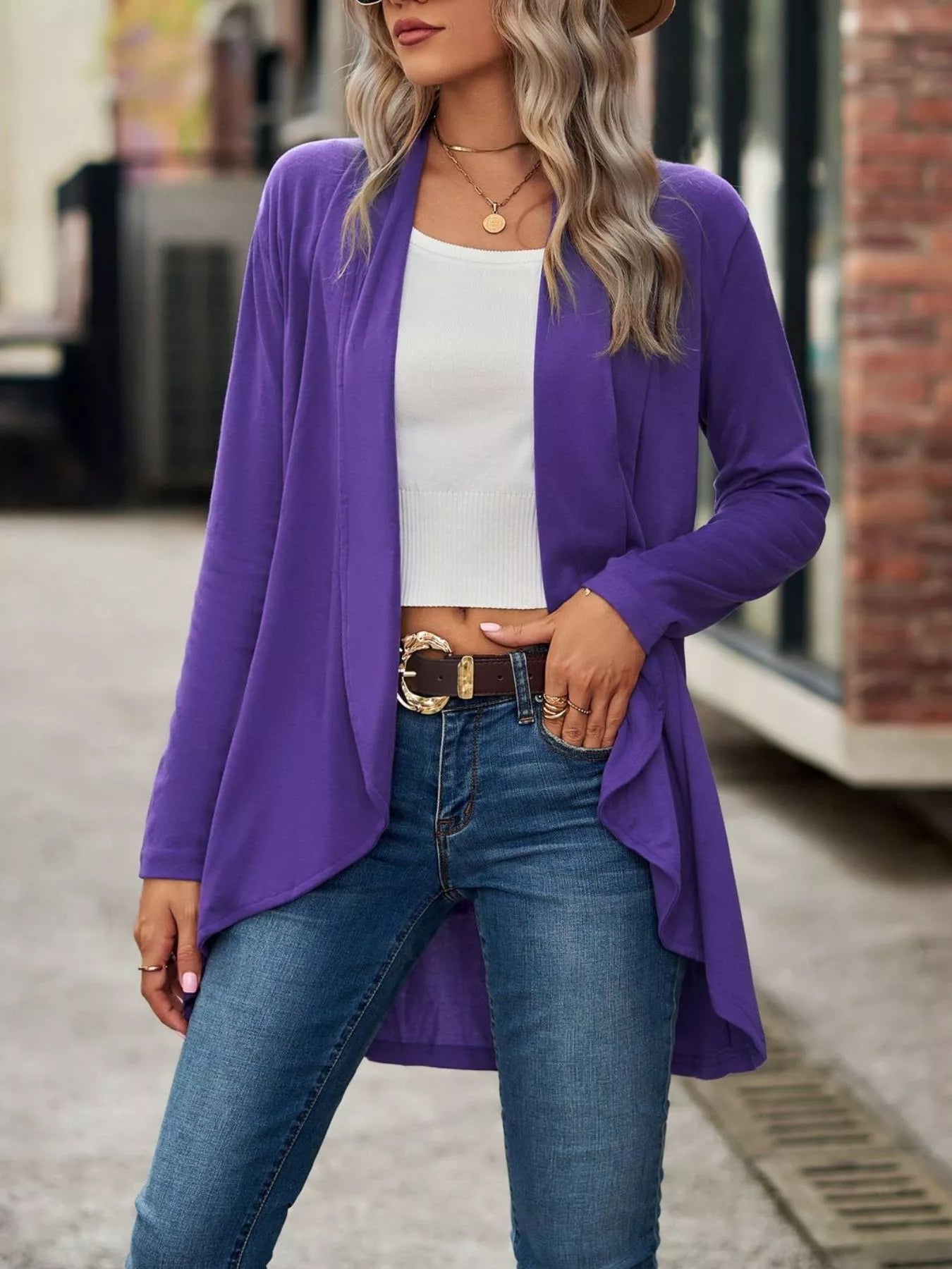 Trendsi Open-Front Dropped Shoulder Cardigan -