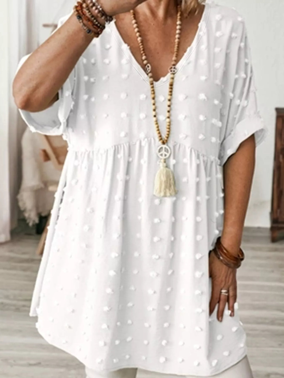 Swiss-dot blouse, white front