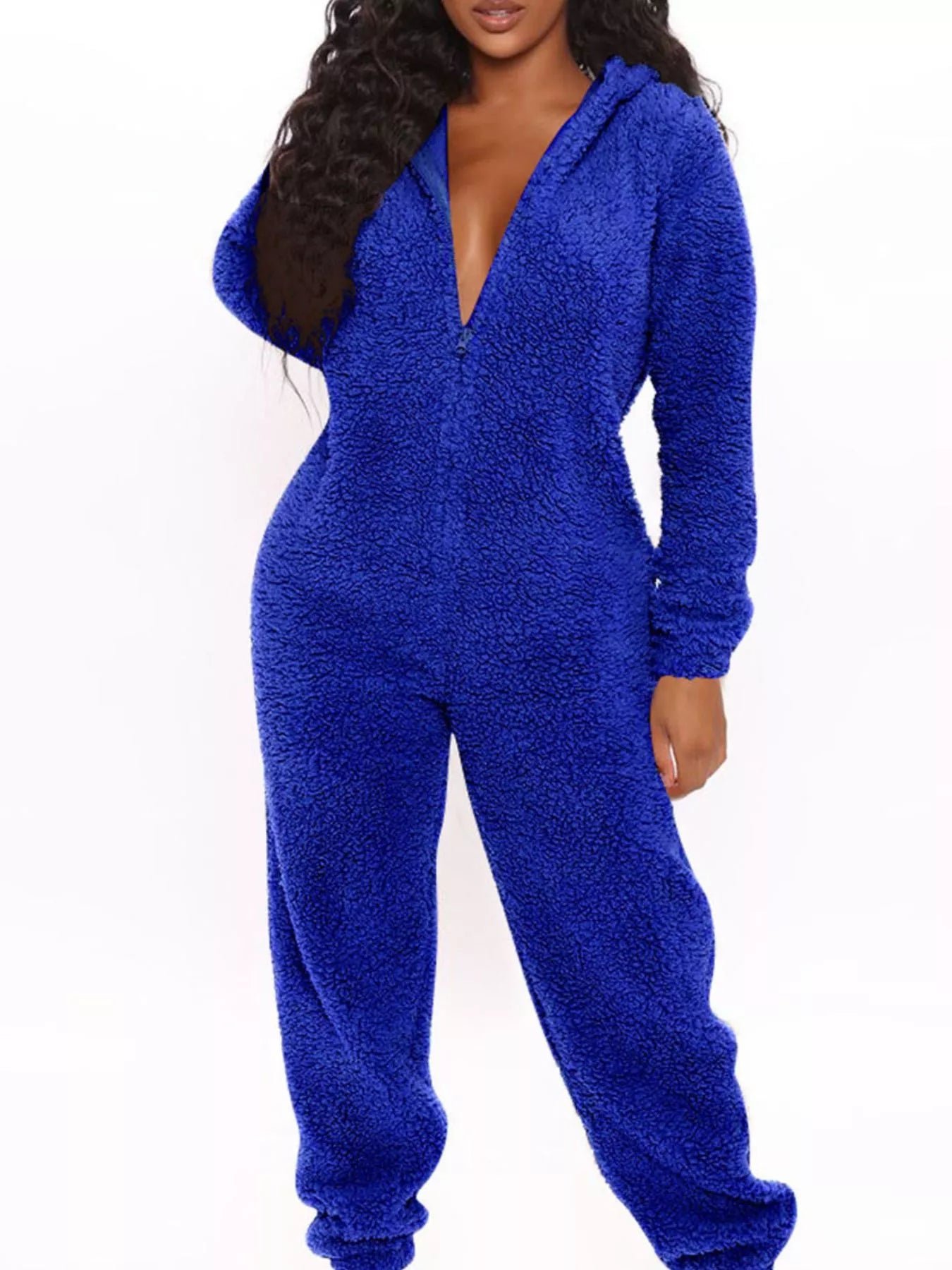 Trendsi Full Size Fleece Zip-Up Hooded Jumpsuit Plus Size -