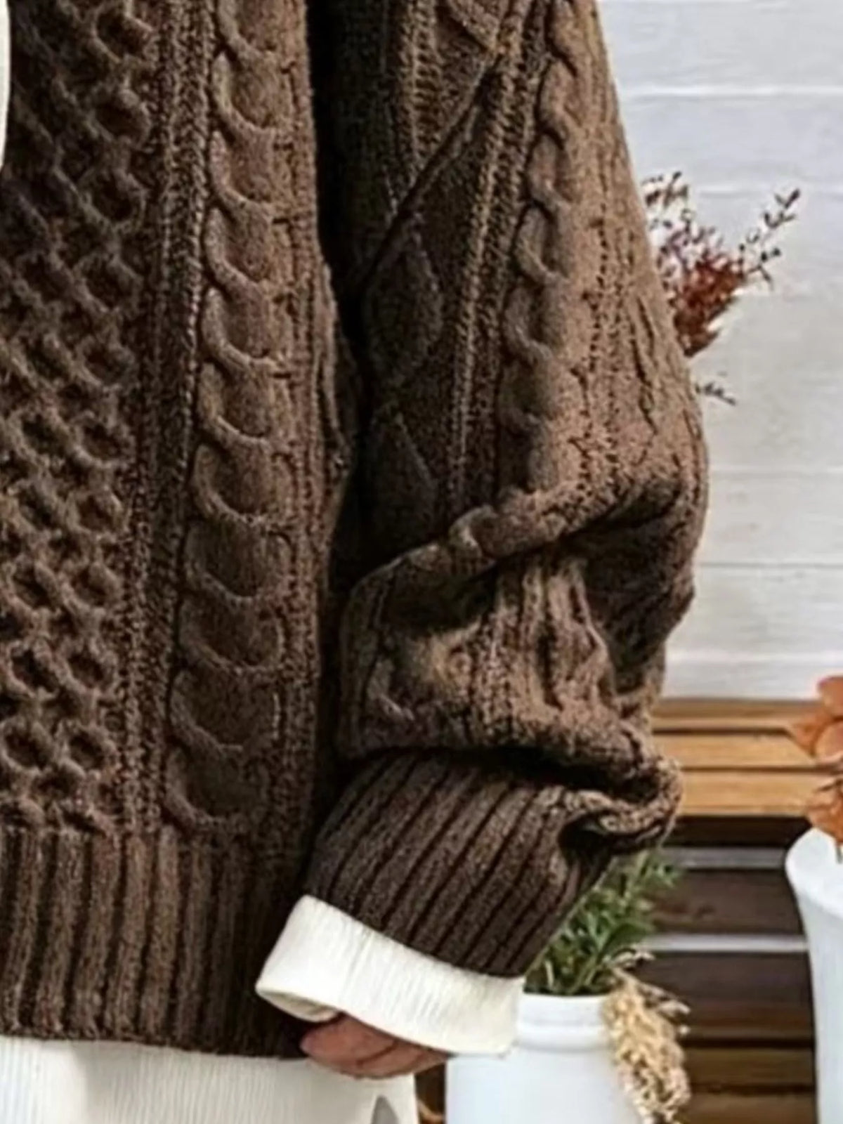 Brown Cable Knit Dropped Shoulder Sweater alternate view