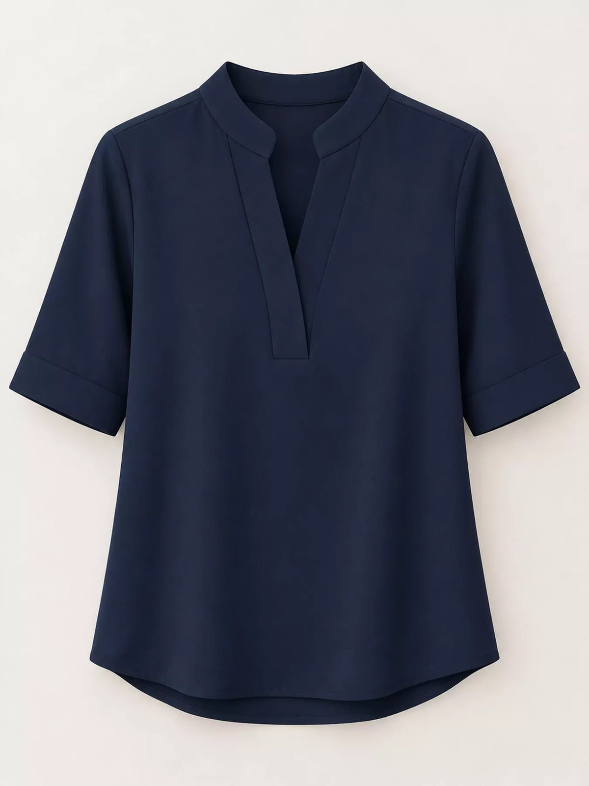 Notched-neck blouse, navy flat front