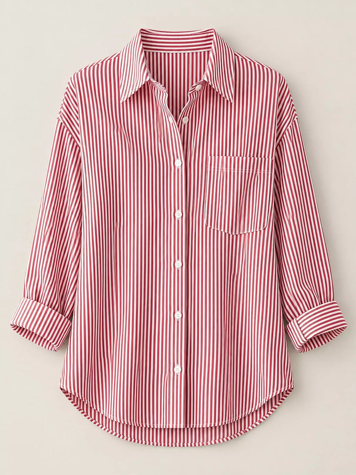 Striped long shirt, red flat lay