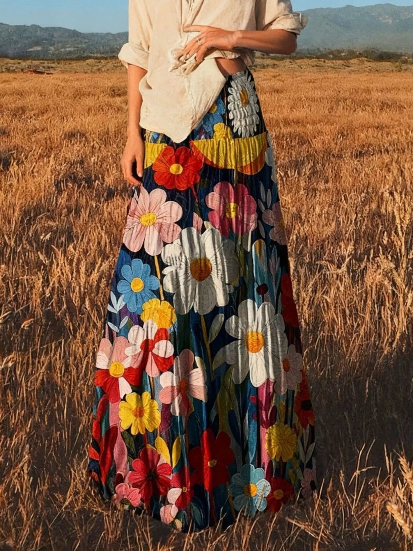 Trendsi Floral Print High-Waisted Maxi Skirt -