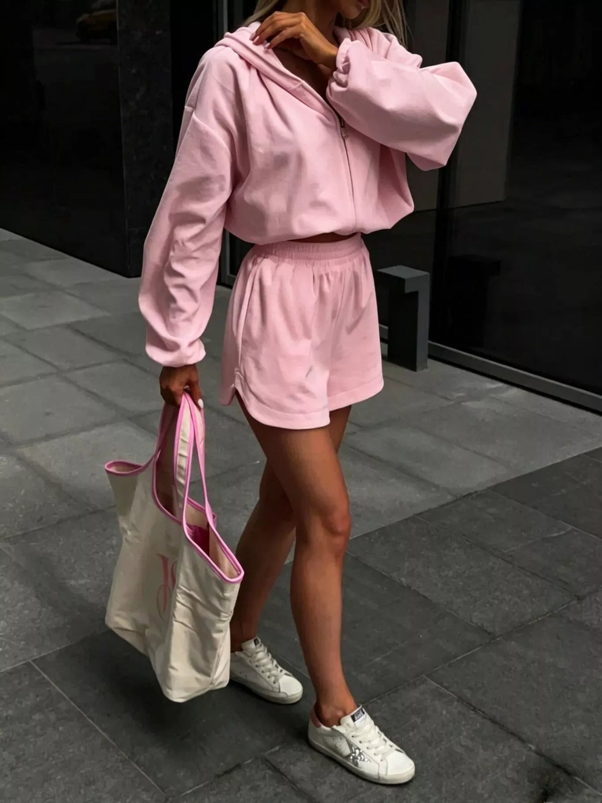 Trendsi Zip Up Crop Hoodie and Shorts Set -