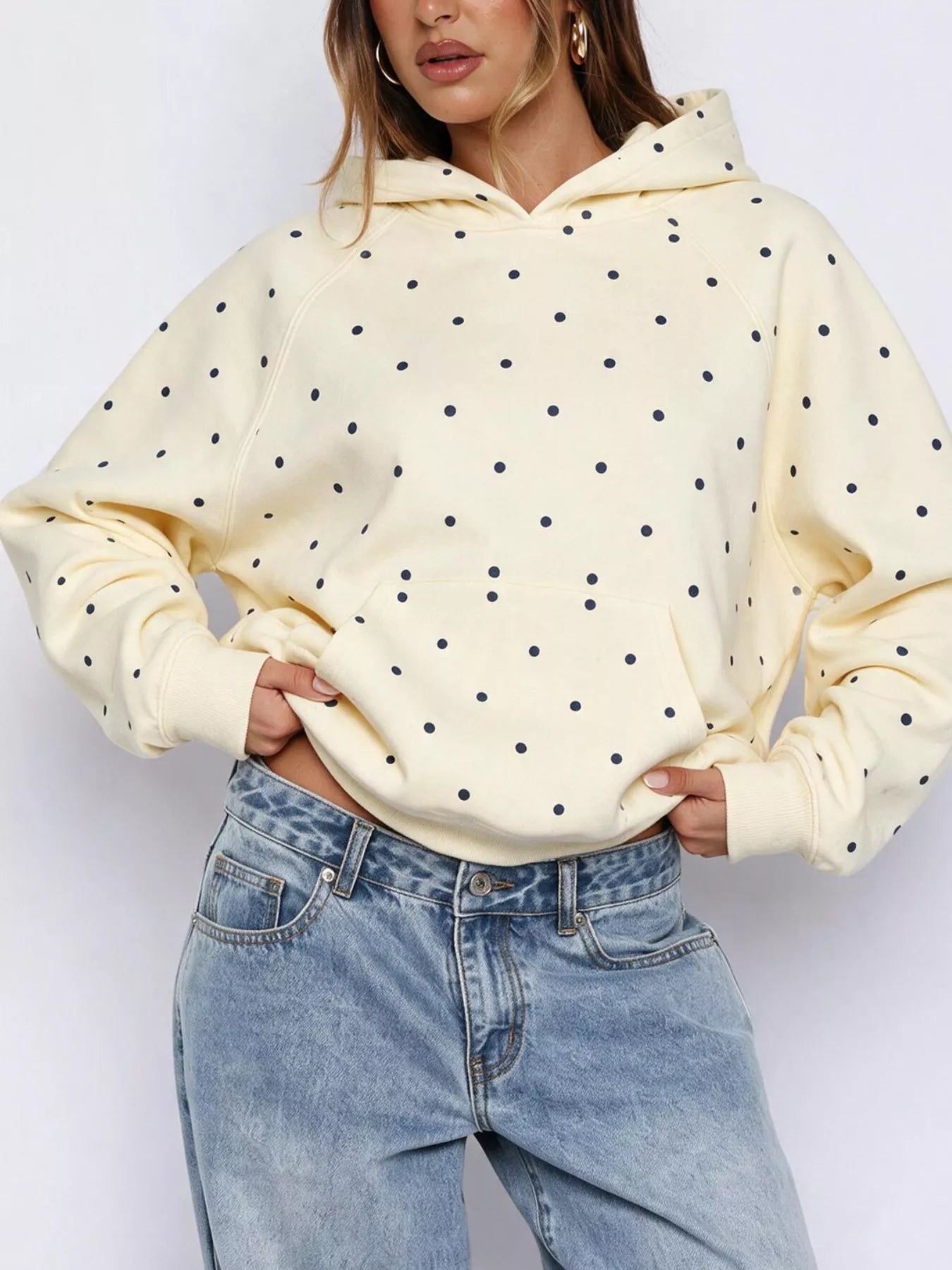 Trendsi Polka Dot Raglan Sleeve Hoodie -
