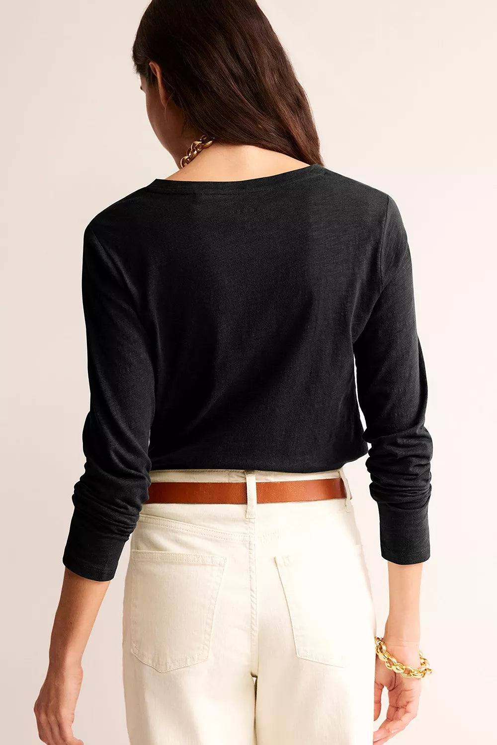 Trendsi Solid Color V Neck Long Sleeve Stretchy Top -