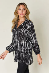 Trendsi Double Take Full Size Printed Button Up Long Sleeve Shirt - Shirts