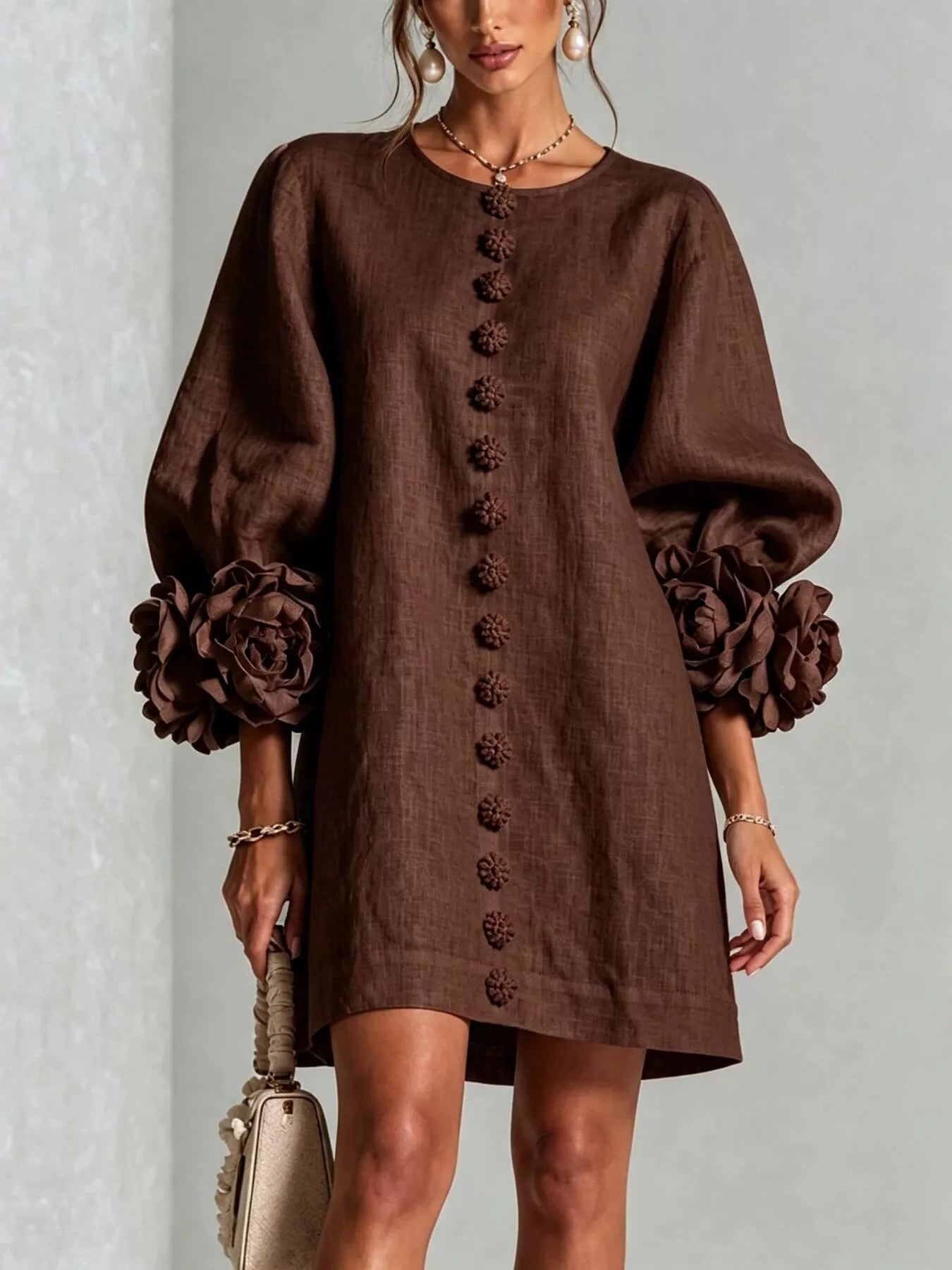 Trendsi 3D Floral 3/4 Sleeve Mini Dress -