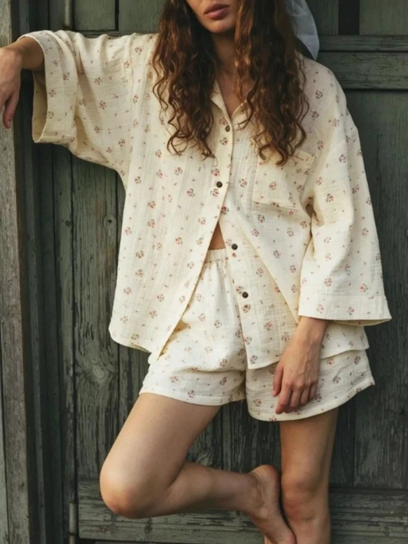 Trendsi Floral Print Button Up Top and Shorts Set -